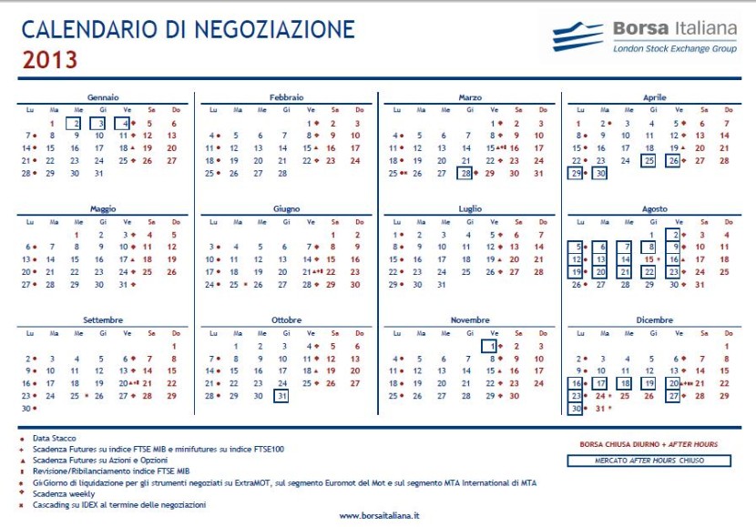 calendario borsa 2013