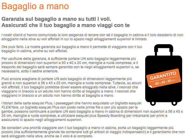 easyjet bagaglio a mano borsa